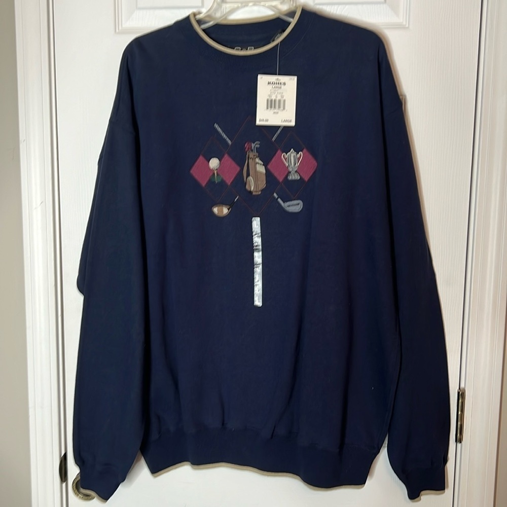 VINTAGE NWT C&B Sport Embroidered Sweatshirt  Pullover Crewneck - Navy  Large